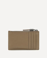 Portacarte in pelle con grana con Shiny Zipper Pull - BEIGE | Base Blu