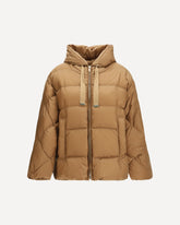 Hooded Down Jacket in iridescent water-repellent fabric - BROWN | Base Blu