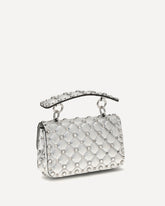 Borsa a Mano Rockstud Spike in pelle laminata - ARGENTO | Base Blu