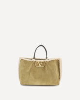 Borsa Tote media in pelle scamosciata e montone - BEIGE | Base Blu