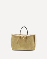 Borsa Tote media in pelle scamosciata e montone - BEIGE | Base Blu