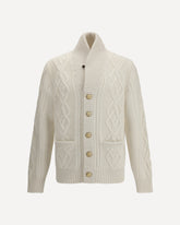 Cardigan In Cashmere a Treccia  - BIANCO | Base Blu