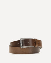 Carved leather Belt with Shimmering Buckle - BROWN | Base Blu