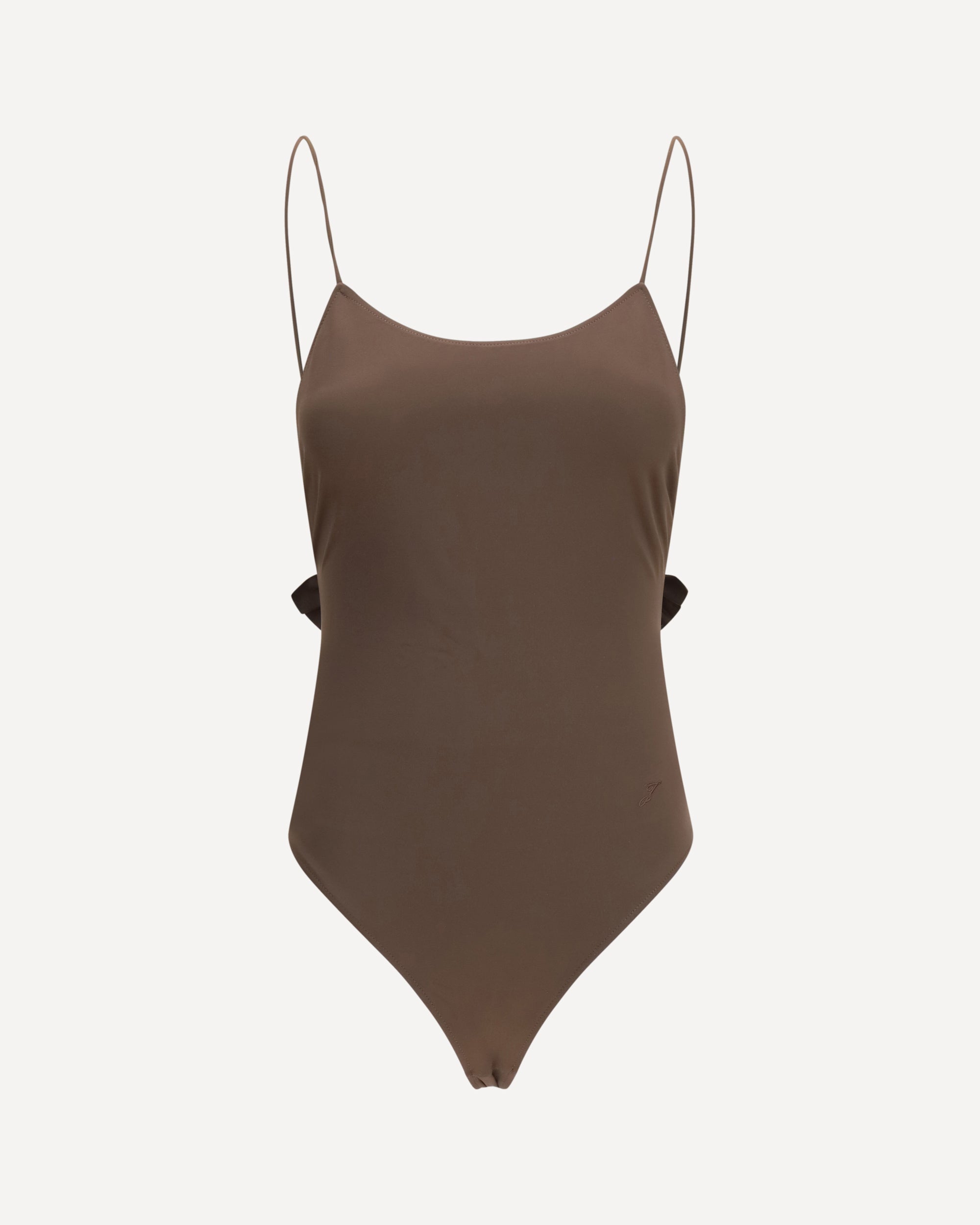 JACQUEMUS Cabana One-Piece Swimsuit with ruffles BROWN | Base Blu