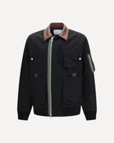 Cotton Bomber Jacket with leather details - BLACK | Base Blu
