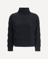 High-neck cable-knit Sweater - BLACK | Base Blu