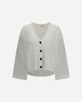 Ribbed Cardigan with organza sleeves - WHITE | Base Blu