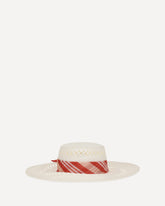 Wide-brim Hat with vichy print silk scarf - WHITE | Base Blu