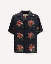 Papier Floral print linen bowling Shirt - BLACK | Base Blu