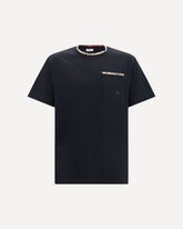 Cotton T-shirt with Check Trims - BLACK | Base Blu