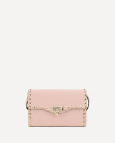 Rockstud mini Shoulder Bag in garnet calfskin - PINK | Base Blu