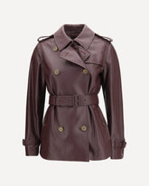 Trench corto in pelle con cintura - BORDEAUX | Base Blu