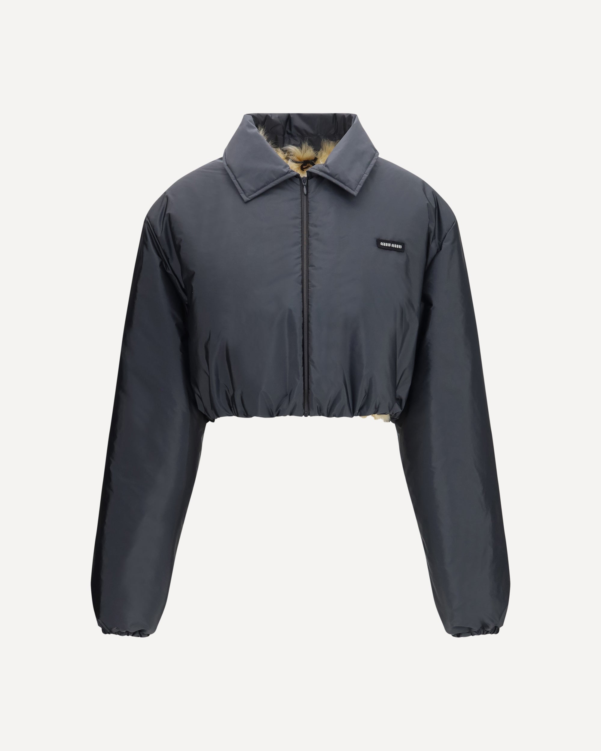 MIU MIU Technical fabric and shearling windbreaker Jacket GREY