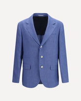 Deconstructed single-breasted Jacket in mélange linen - BLUE | Base Blu