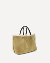 Borsa Tote media in pelle scamosciata e montone - BEIGE | Base Blu