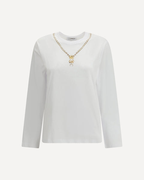 MARINE SERRE Trompe L'Œil Jewelry long-sleeve T-shirt WHITE | Base Blu