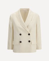 Fluid twill Jacket in viscose and linen with monile - CREAM | Base Blu