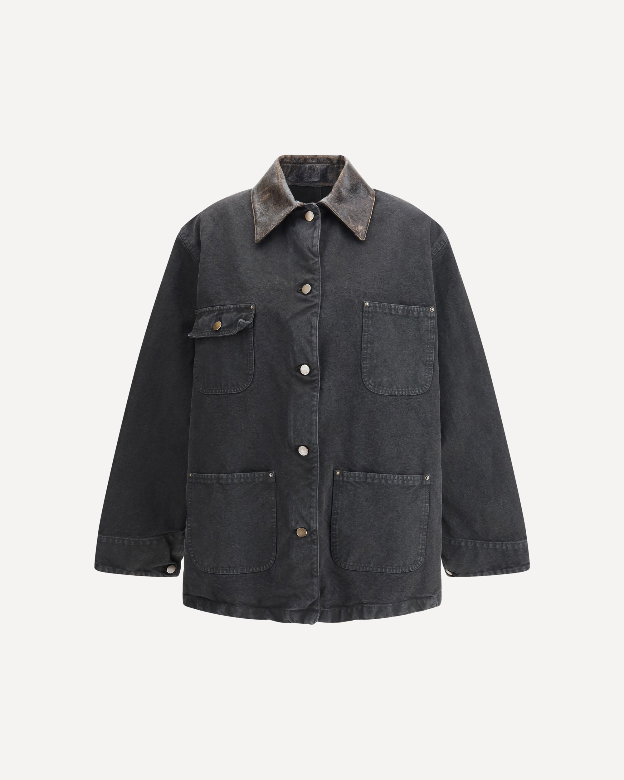 PRADA Denim Jacket with leather collar BLACK | Base Blu