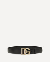 Leather Belt with crystal DG logo - BLACK | Base Blu