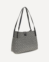 Jacquard and leather Tote Bag - BLACK | Base Blu