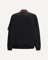 Cotton Bomber Jacket with leather details - BLACK | Base Blu