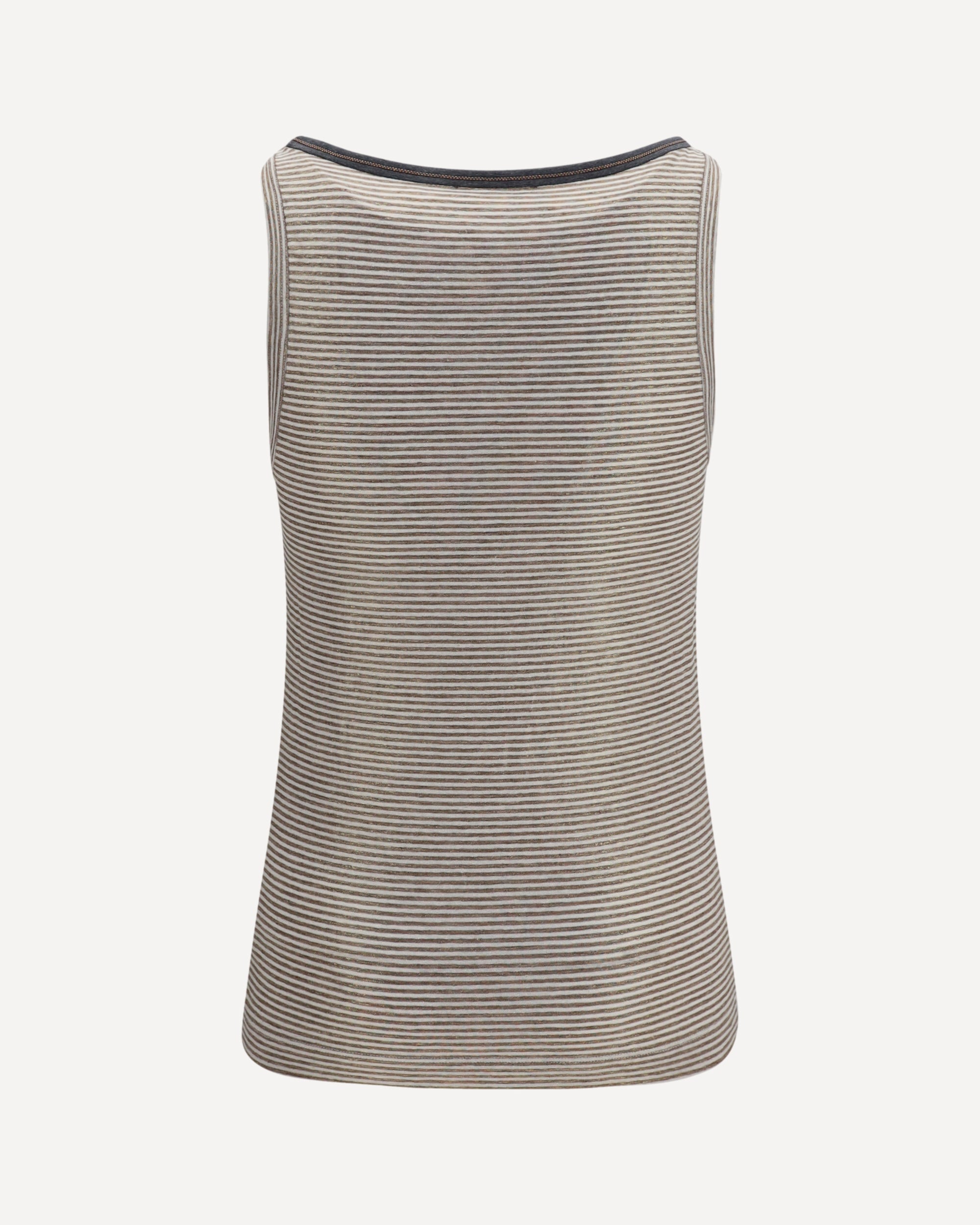 BRUNELLO CUCINELLI Striped linen lamé jersey Tank Top with glossy