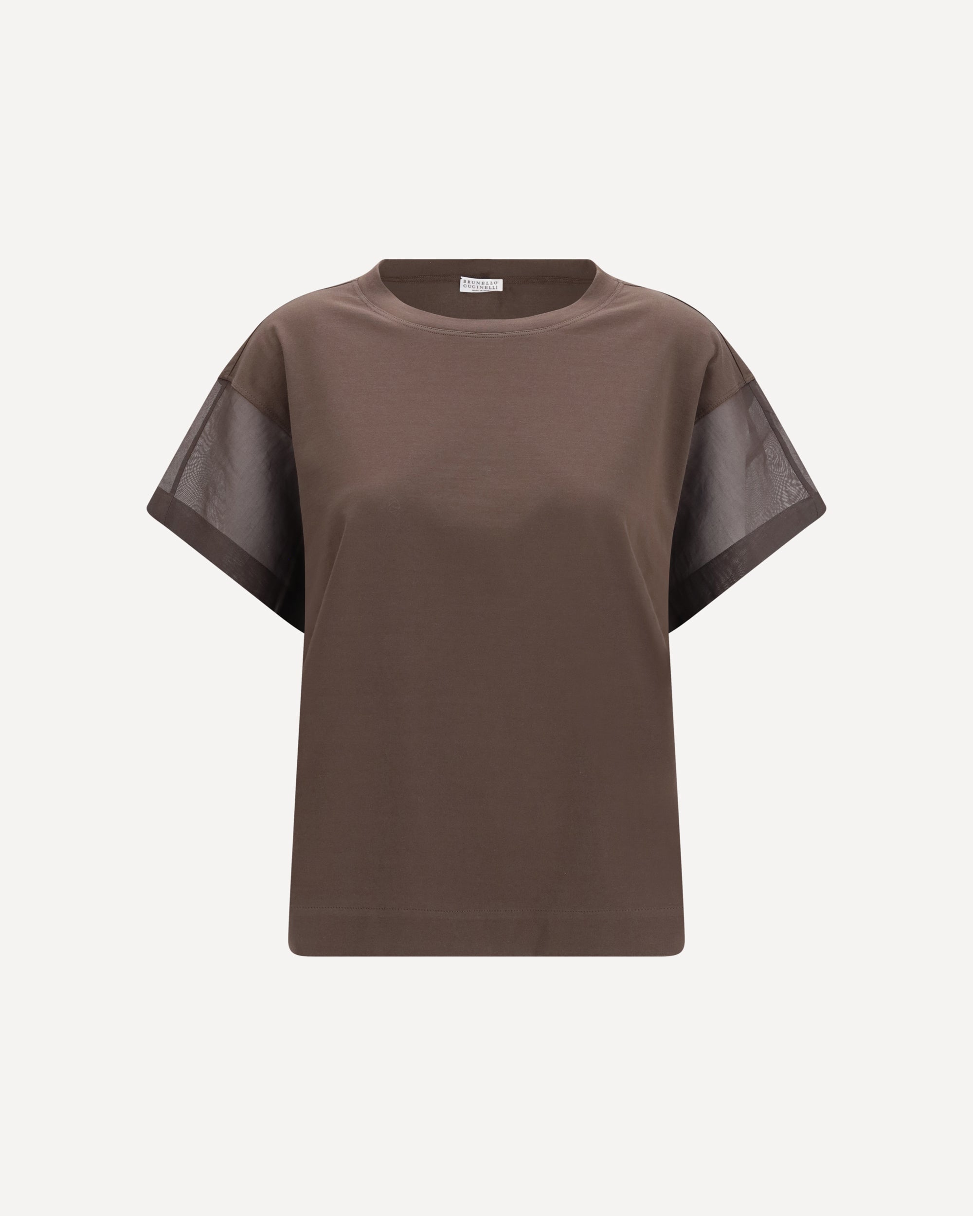 BRUNELLO CUCINELLI Cotton T-shirt with sheer sleeves and side