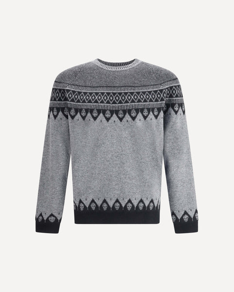 ALEXANDER McQUEEN Jacquard pattern with skulls Sweater GREY | Base Blu