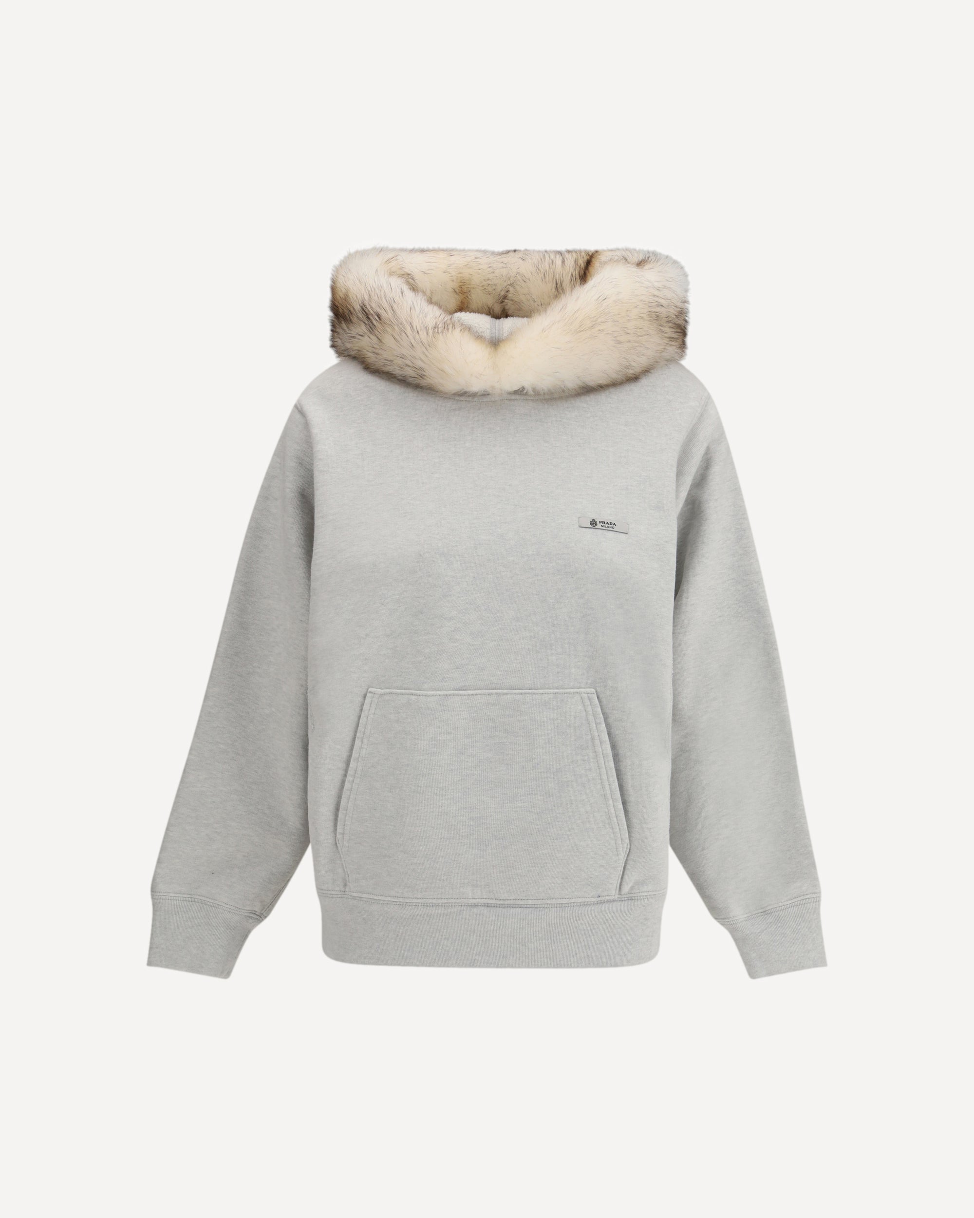 PRADA Hoodie features a hood lined in shearling GREY | Base Blu
