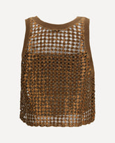 Perforated silk and linen Top with sequins - BROWN | Base Blu