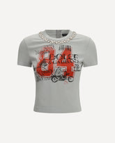 Jersey T-shirt with print and crystals - GREY | Base Blu