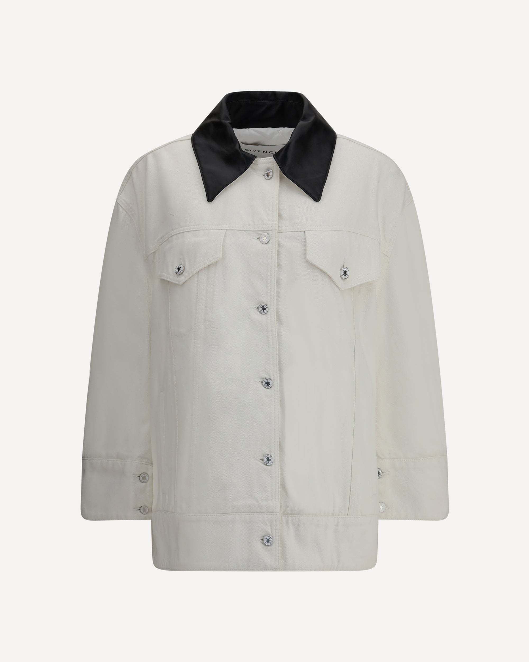 GIVENCHY Denim Jacket With Leather Collar WHITE | Base Blu