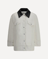 Denim Jacket With Leather Collar - WHITE | Base Blu