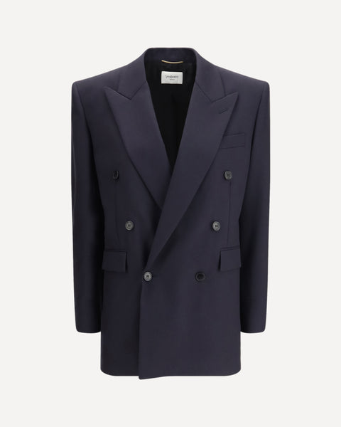 SAINT LAURENT Long wool-gabardine Blazer BLUE | Base Blu