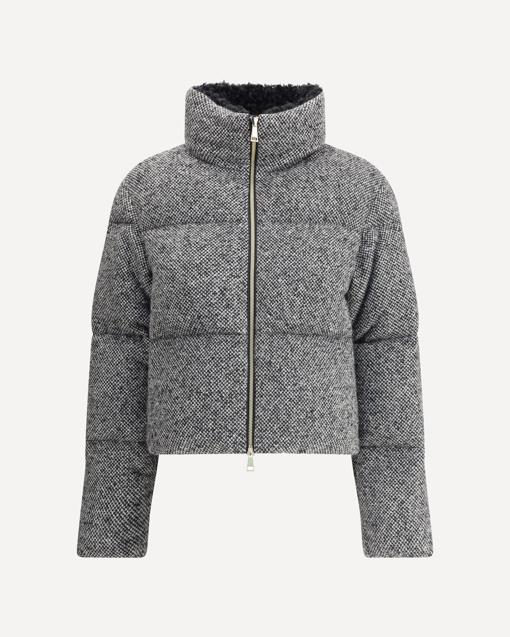 MONCLER ダウンジャケット ウール MONCLER Bouclé Careil short Down Jacket in Wool MULTICOLOUR | Base Blu