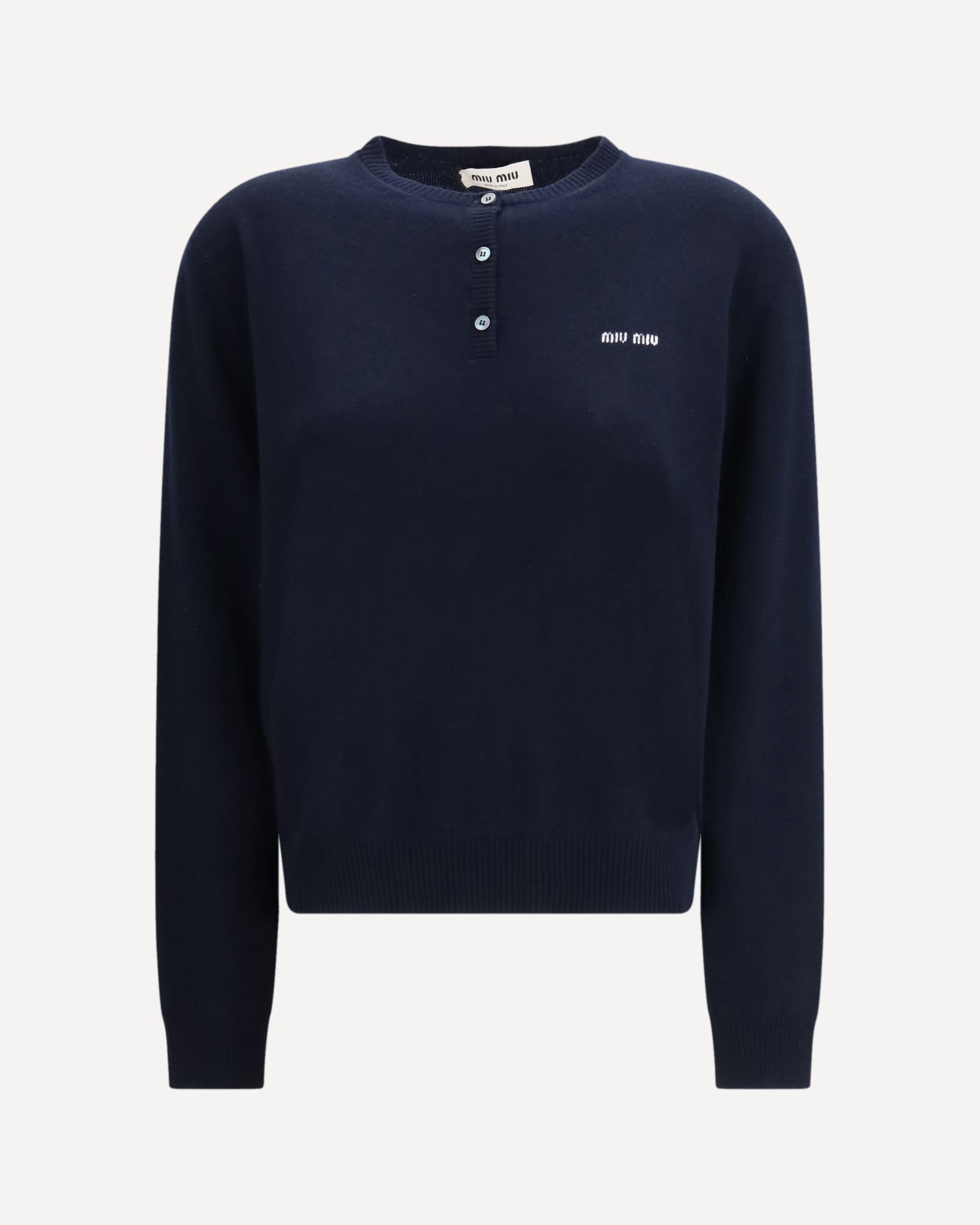 miu miu ネイビー リブニット 長袖S MIU MIU Cashmere serafino Sweater BLUE | Base Blu