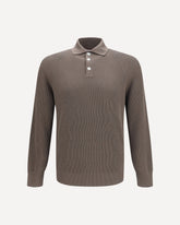 Long-sleeve knit Polo Shirt - BROWN | Base Blu