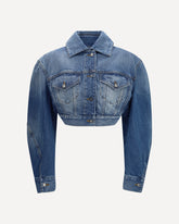 Cropped open-back denim Jacket - BLUE | Base Blu