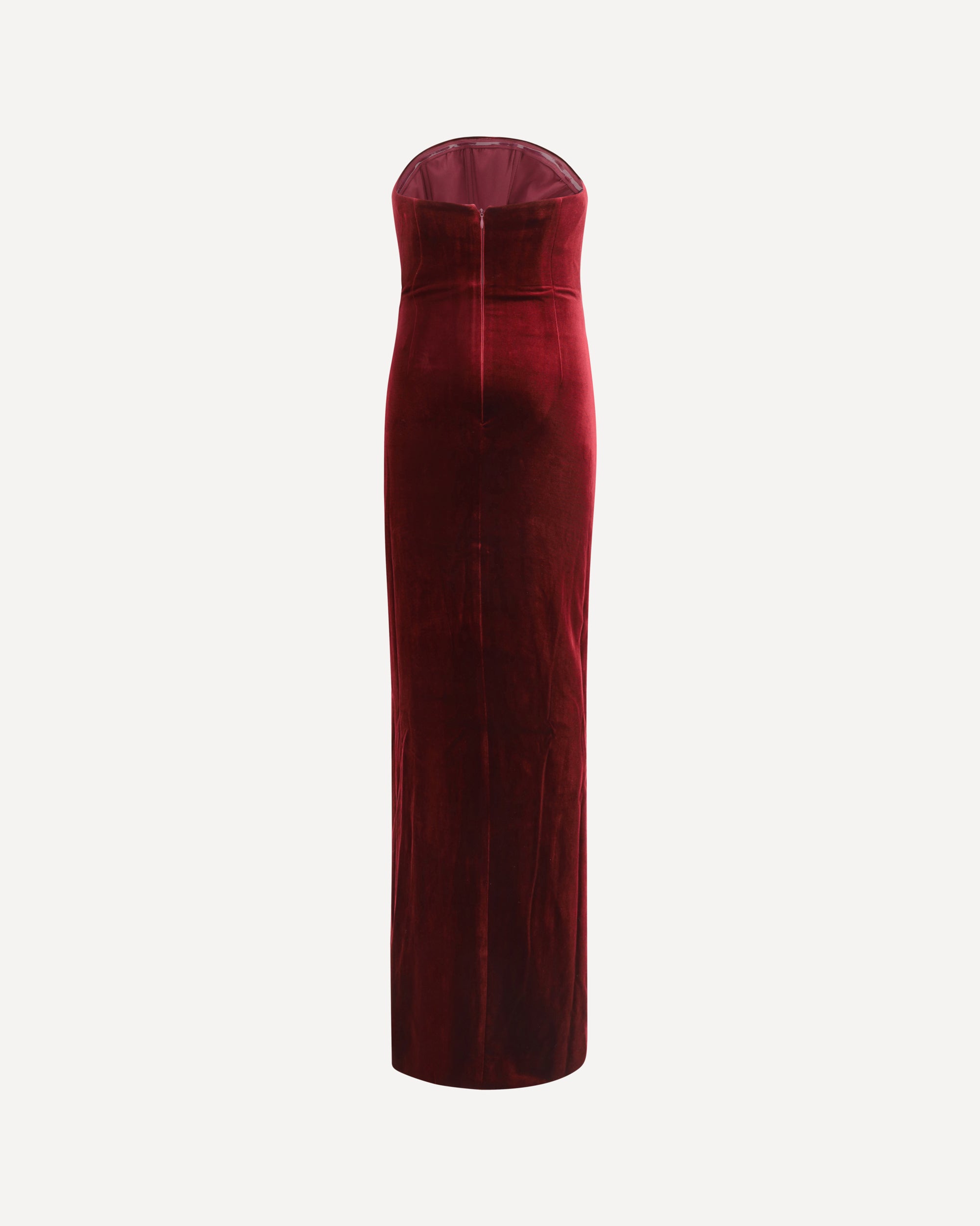 SELF-PORTRAIT Velvet bandeau long Dress BORDEAUX