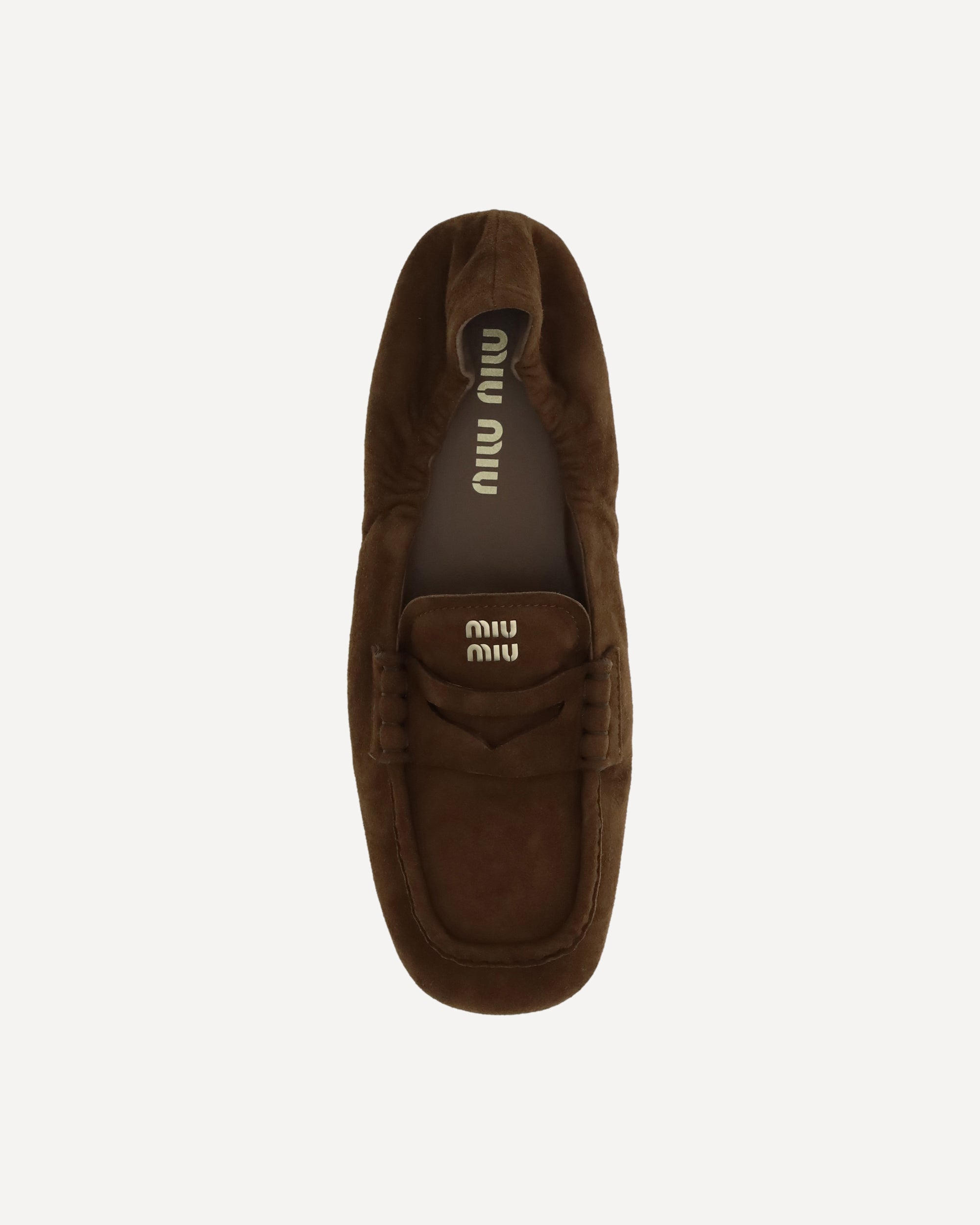 MIU MIU Suede Ruches Loafers BROWN | Base Blu