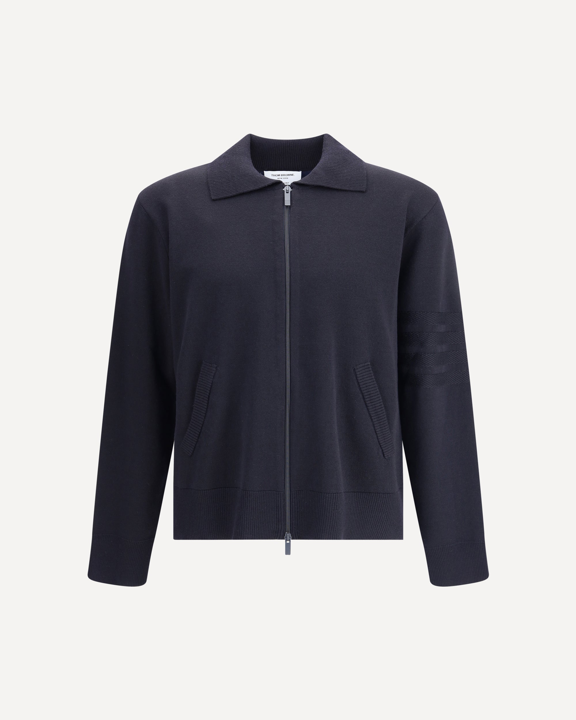 THOM BROWNE Double Face Full Zip Up Cardigan In Meri BLUE | Base Blu
