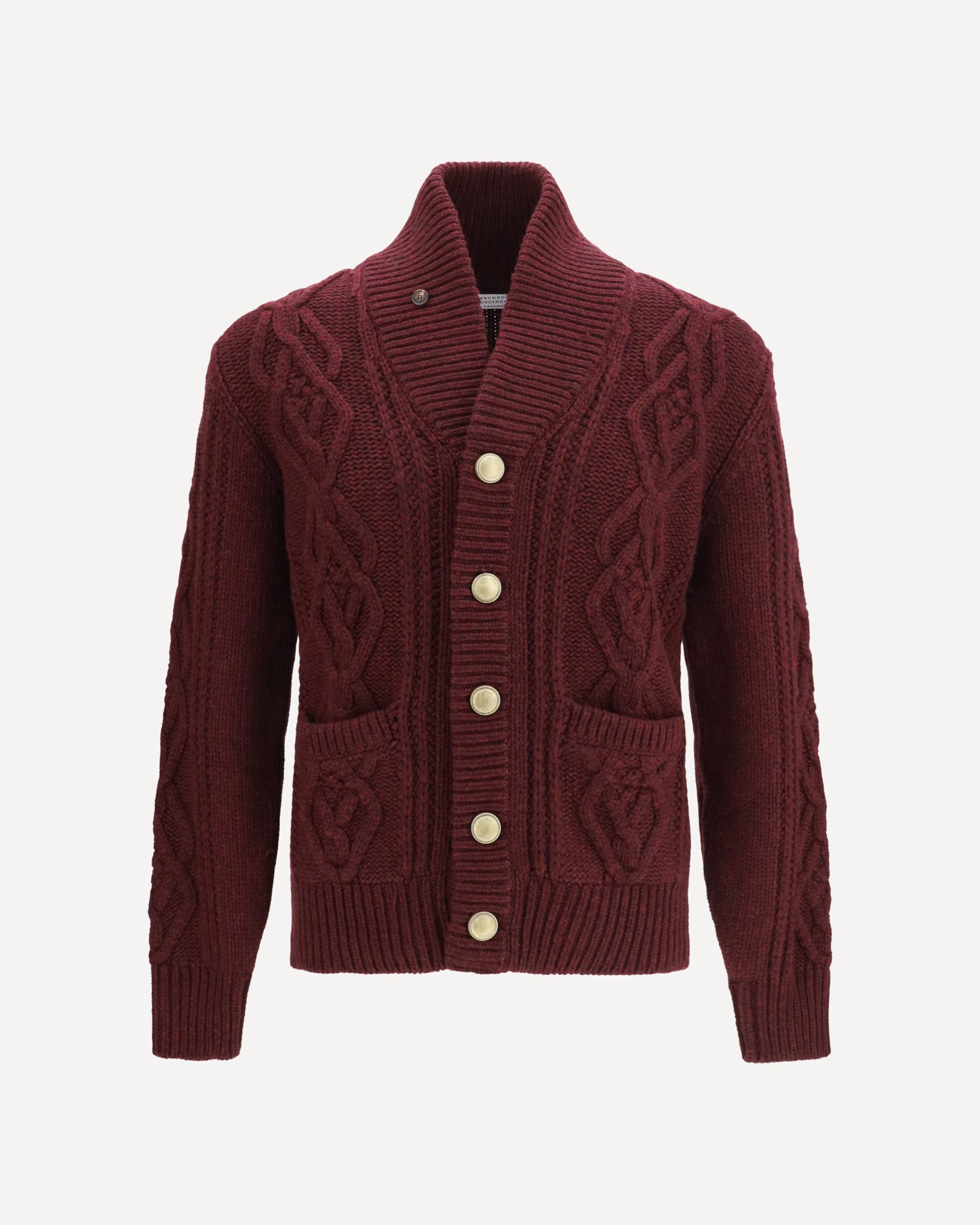 BRUNELLO CUCINELLI Cable-knit cashmere Cardigan BORDEAUX | Base Blu