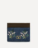 Portacarte Vlogo Signature in denim con ricamo floreale - MULTICOLORE | Base Blu