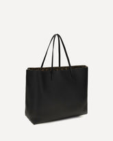 Medium Roll Roman leather Shopping Bag - BLACK | Base Blu