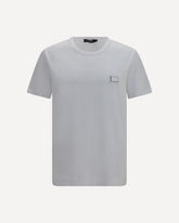 Cotton T-shirt with logo plaque - WHITE | Base Blu