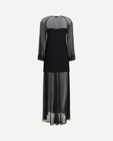 Georgette and crêpe Long Dress with bow and tassels - BLACK | Base Blu