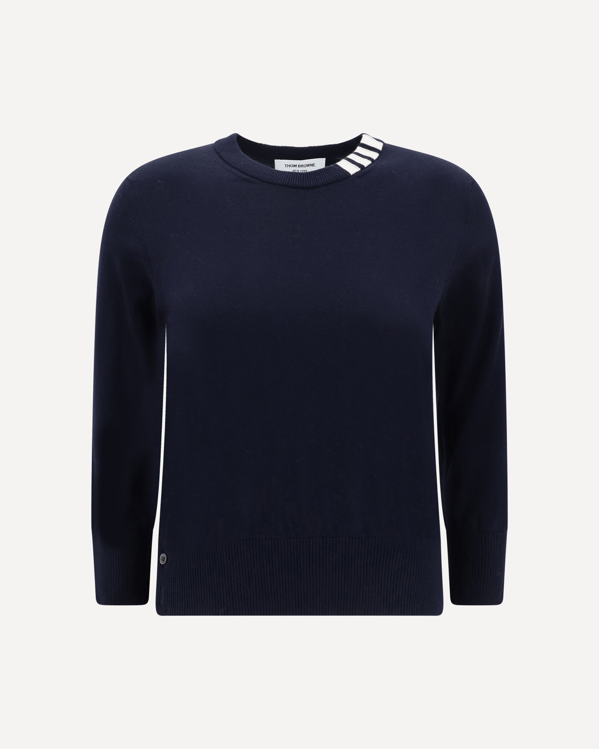 THOM BROWNE 長袖カットソー ネイビー サイズ3 THOM BROWNE White bands crew neck Sweater BLUE | Base Blu