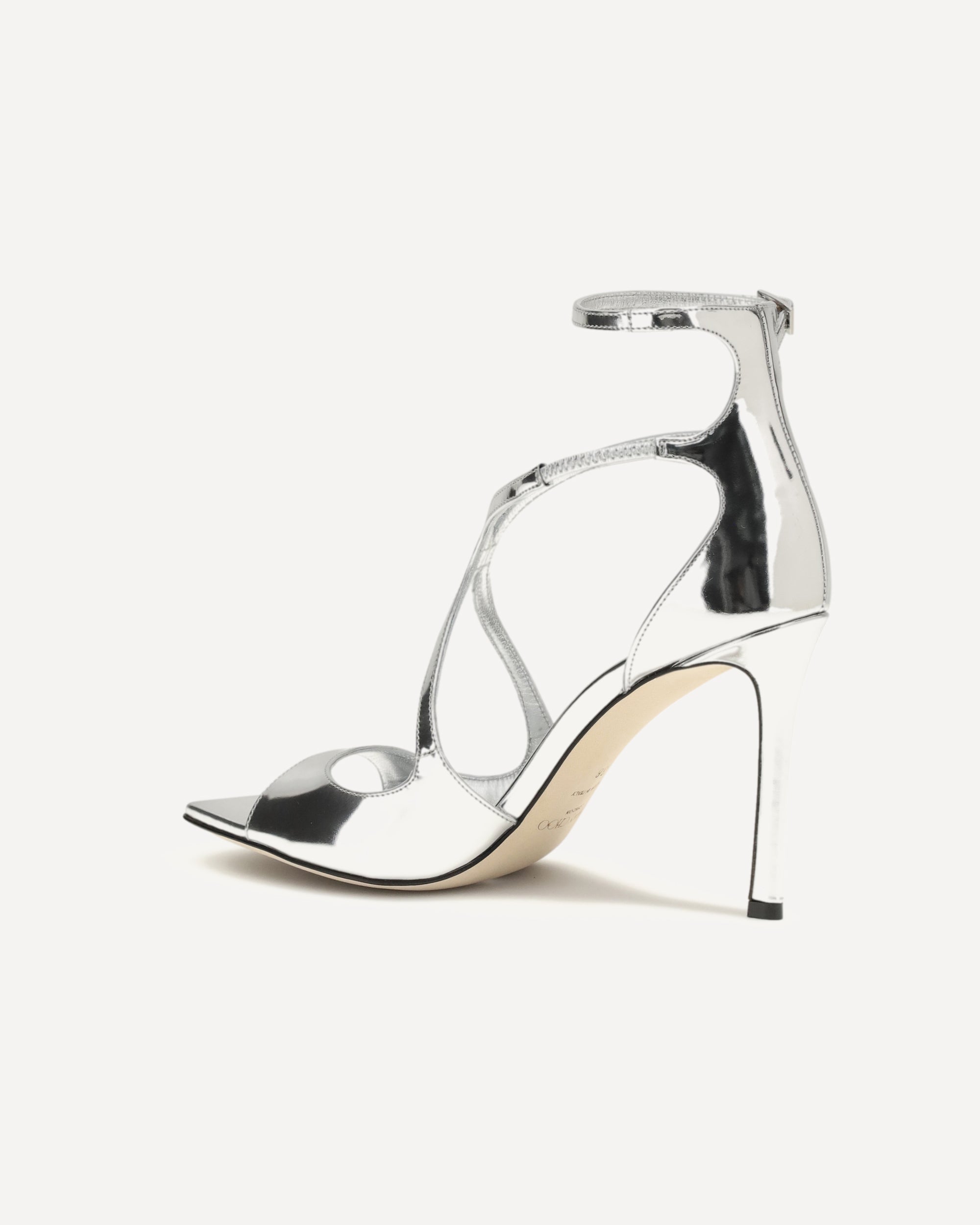 JIMMY CHOO Azia 95 patent leather Sandals SILVER | Base Blu