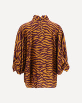 Viscose and silk Blouse with high collar - ORANGE | Base Blu