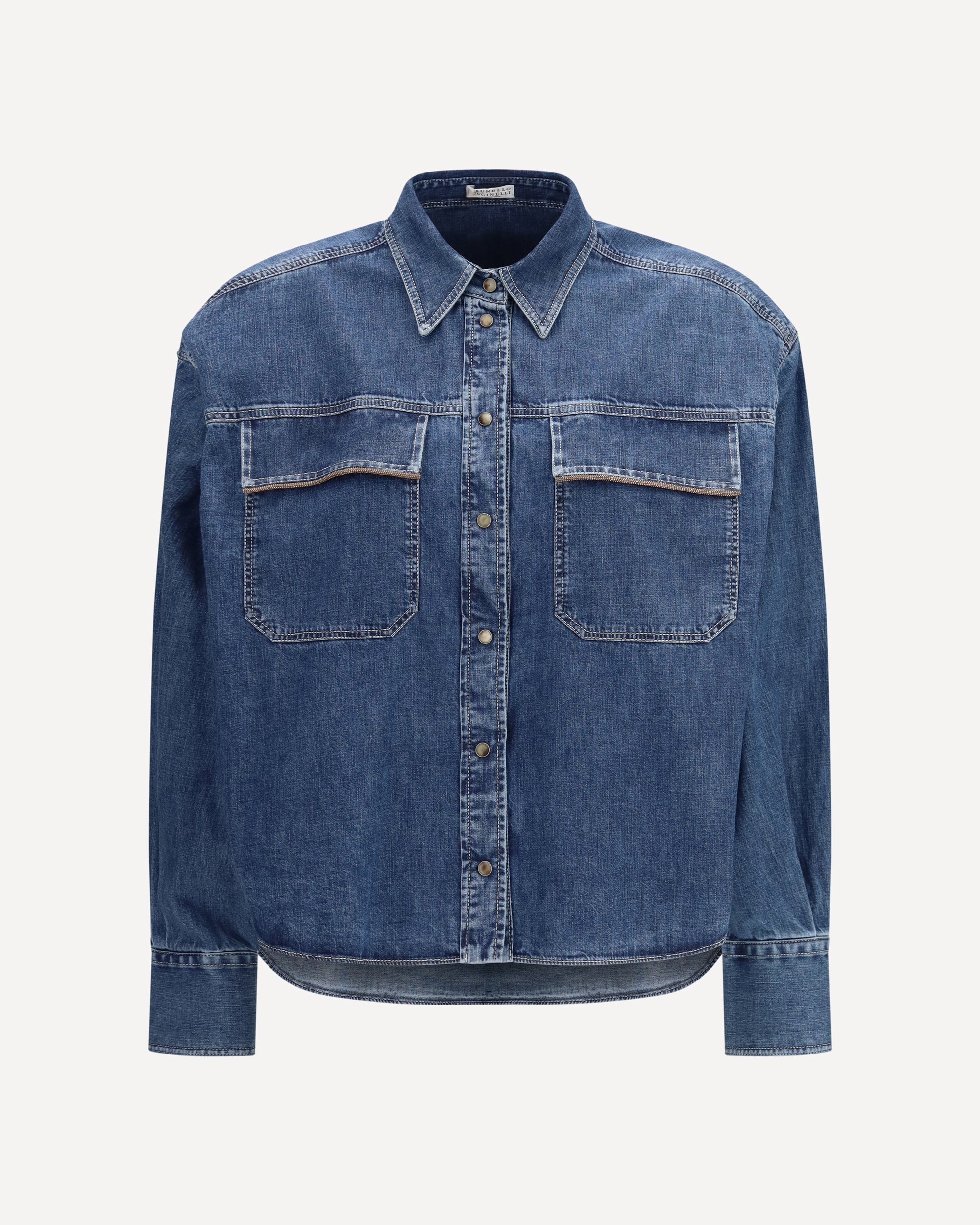 BRUNELLO CUCINELLI デニムシャツ BRUNELLO CUCINELLI Denim Shirt with jewel details BLUE | Base Blu